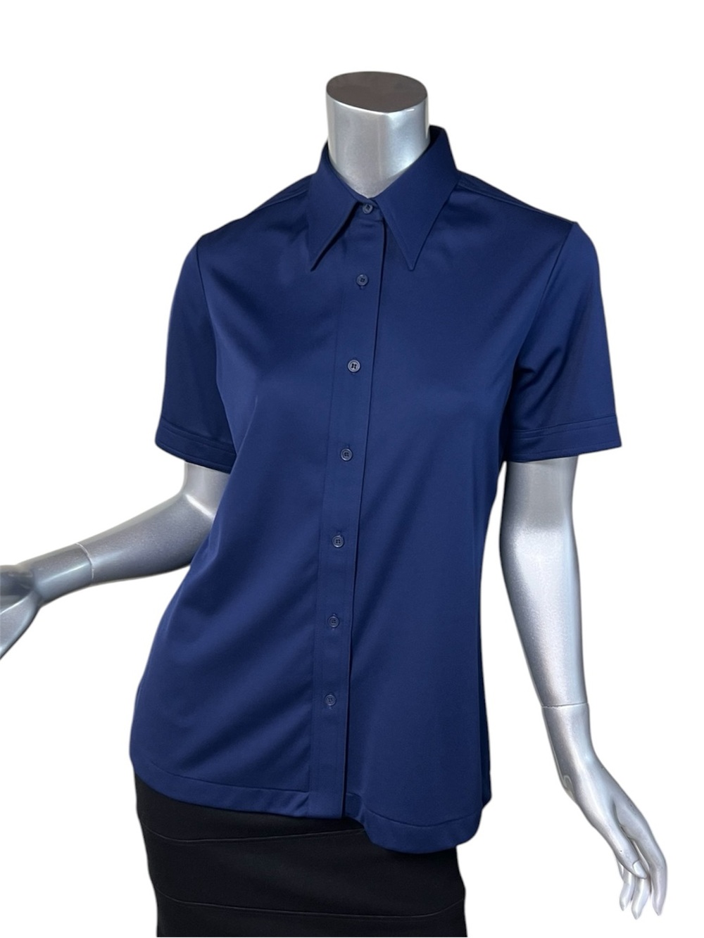 Vintage 70’s Sears Perma Prest Button Up Short Sleeve Shirt Navy Blue Women’s 16